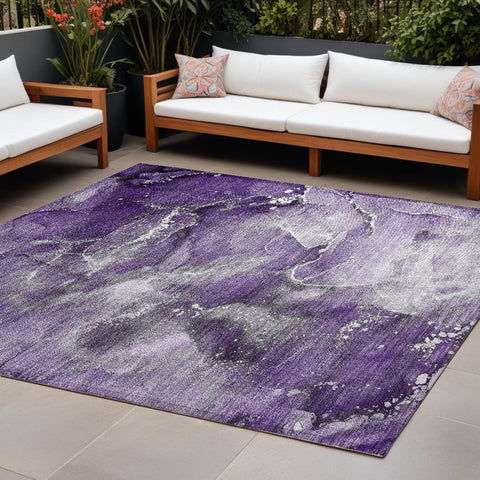 8' X 10' Gray and Purple Abstract Washable Non Skid Indoor Outdoor Area Rug
