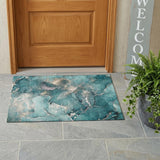 3' X 5' Teal Abstract Washable Non Skid Indoor Outdoor Area Rug