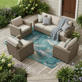 8' X 10' Teal Abstract Washable Non Skid Indoor Outdoor Area Rug