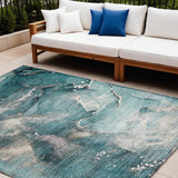 8' X 10' Teal Abstract Washable Non Skid Indoor Outdoor Area Rug