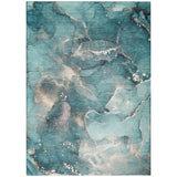 8' X 10' Teal Abstract Washable Non Skid Indoor Outdoor Area Rug