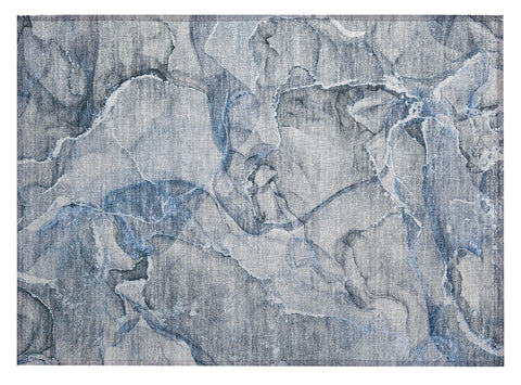 2' X 3' Blue and Gray Abstract Washable Non Skid Indoor Outdoor Area Rug