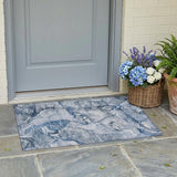 2' X 3' Blue and Gray Abstract Washable Non Skid Indoor Outdoor Area Rug