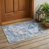 3' X 5' Blue and Gray Abstract Washable Non Skid Indoor Outdoor Area Rug