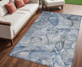 5' X 8' Blue and Gray Abstract Washable Non Skid Indoor Outdoor Area Rug