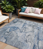 8' X 10' Blue and Gray Abstract Washable Non Skid Indoor Outdoor Area Rug