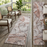8' Runner Gray and Red Abstract Washable Non Skid Indoor Outdoor Runner Rug