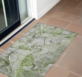 2' X 3' Green Abstract Washable Non Skid Indoor Outdoor Area Rug