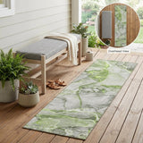 8' Runner Green Abstract Washable Non Skid Indoor Outdoor Runner Rug