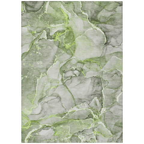 3' X 5' Green Abstract Washable Non Skid Indoor Outdoor Area Rug