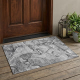 2' X 3' Gray and Ivory Abstract Washable Non Skid Indoor Outdoor Area Rug