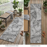 8' Runner Gray and Ivory Abstract Washable Non Skid Indoor Outdoor Runner Rug