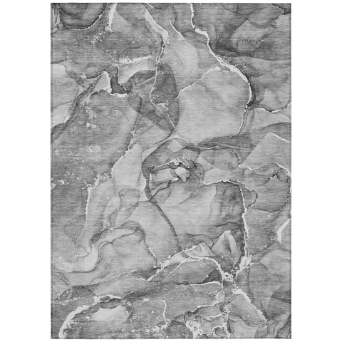 3' X 5' Gray and Ivory Abstract Washable Non Skid Indoor Outdoor Area Rug