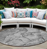 8' Round Gray and Ivory Round Abstract Washable Non Skid Indoor Outdoor Area Rug