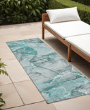 8' Runner Gray and Ivory Abstract Washable Non Skid Indoor Outdoor Runner Rug