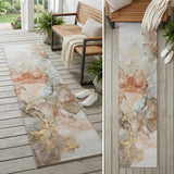 8' Runner Beige Abstract Washable Non Skid Indoor Outdoor Runner Rug
