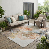 5' X 8' Beige Abstract Washable Non Skid Indoor Outdoor Area Rug