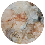 8' Round Beige Round Abstract Washable Non Skid Indoor Outdoor Area Rug