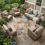 8' X 10' Beige Abstract Washable Non Skid Indoor Outdoor Area Rug