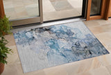 2' X 3' Blue and Gray Abstract Washable Non Skid Indoor Outdoor Area Rug