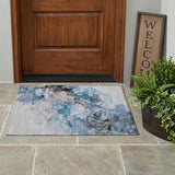 2' X 3' Blue and Gray Abstract Washable Non Skid Indoor Outdoor Area Rug