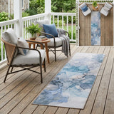 8' Runner Blue and Gray Abstract Washable Non Skid Indoor Outdoor Runner Rug
