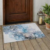 3' X 5' Blue and Gray Abstract Washable Non Skid Indoor Outdoor Area Rug