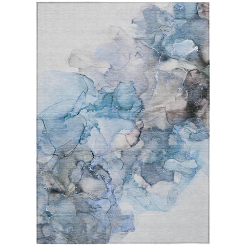 3' X 5' Blue and Gray Abstract Washable Non Skid Indoor Outdoor Area Rug