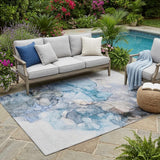 5' X 8' Blue and Gray Abstract Washable Non Skid Indoor Outdoor Area Rug