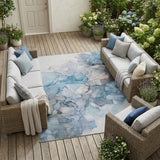 8' X 10' Blue and Gray Abstract Washable Non Skid Indoor Outdoor Area Rug
