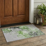 2' X 3' Green Abstract Washable Non Skid Indoor Outdoor Area Rug