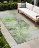 8' Runner Green Abstract Washable Non Skid Indoor Outdoor Runner Rug