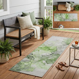 8' Runner Green Abstract Washable Non Skid Indoor Outdoor Runner Rug