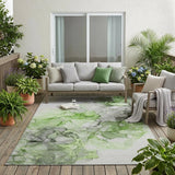 5' X 8' Green Abstract Washable Non Skid Indoor Outdoor Area Rug