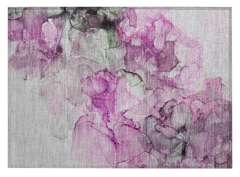 2' X 3' Gray and Purple Abstract Washable Non Skid Indoor Outdoor Area Rug