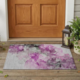 2' X 3' Gray and Purple Abstract Washable Non Skid Indoor Outdoor Area Rug