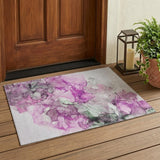3' X 5' Gray and Purple Abstract Washable Non Skid Indoor Outdoor Area Rug