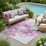 5' X 8' Gray and Purple Abstract Washable Non Skid Indoor Outdoor Area Rug