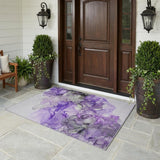 3' X 5' Purple Abstract Washable Non Skid Indoor Outdoor Area Rug