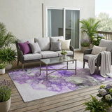 5' X 8' Purple Abstract Washable Non Skid Indoor Outdoor Area Rug