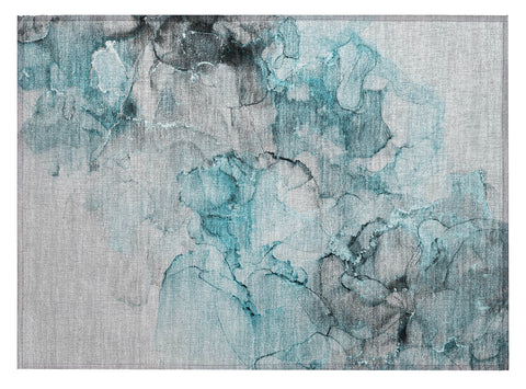 2' X 3' Teal Abstract Washable Non Skid Indoor Outdoor Area Rug