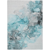 3' X 5' Teal Abstract Washable Non Skid Indoor Outdoor Area Rug