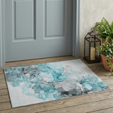 3' X 5' Teal Abstract Washable Non Skid Indoor Outdoor Area Rug