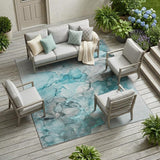 8' X 10' Teal Abstract Washable Non Skid Indoor Outdoor Area Rug