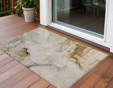 2' X 3' Beige and Brown Abstract Washable Indoor Outdoor Area Rug