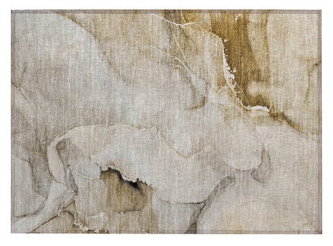 2' X 3' Beige and Brown Abstract Washable Indoor Outdoor Area Rug