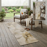 2' X 8' Beige and Brown Abstract Washable Indoor Outdoor Runner Rug