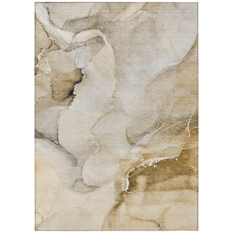 5' X 8' Beige and Brown Abstract Washable Indoor Outdoor Area Rug