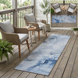 2' X 8' Blue Abstract Washable Indoor Outdoor Runner Rug