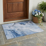 3' X 5' Blue and Gray Abstract Washable Non Skid Indoor Outdoor Area Rug